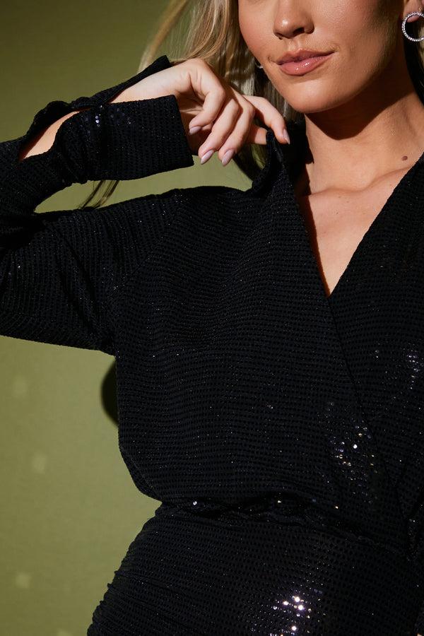 In The Style In The Style Disco Sequin Ruched Midaxi Dress Black