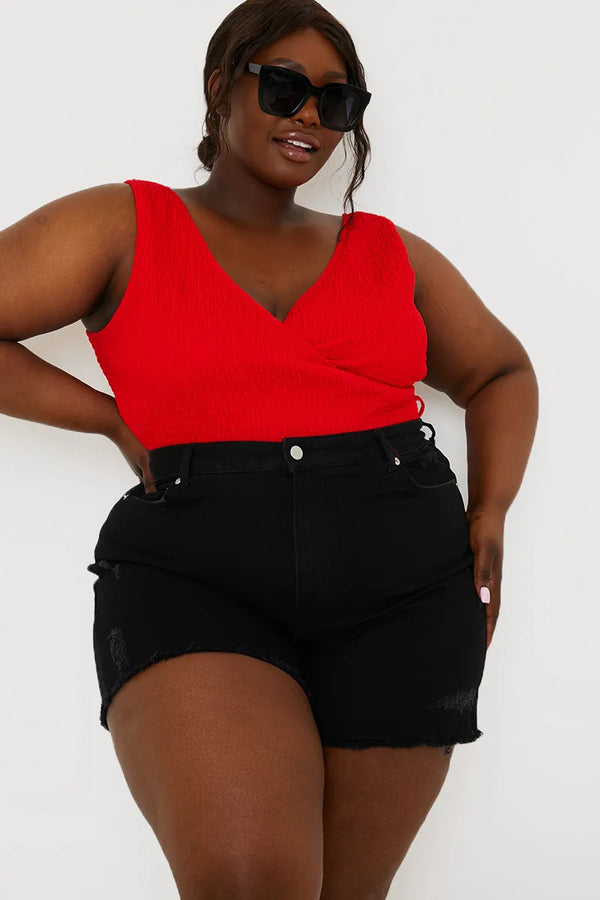 in the style In The Style Distressed Denim Shorts Black