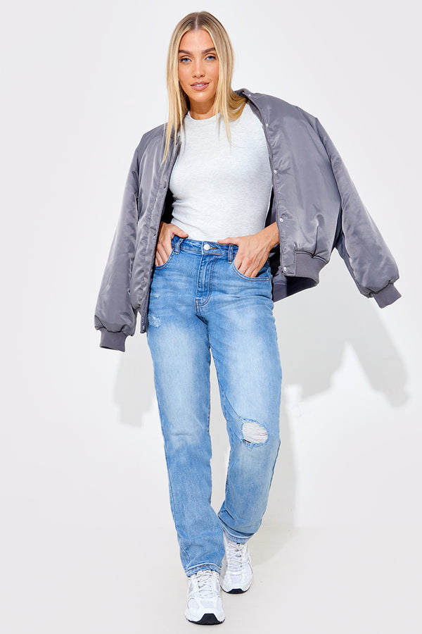 In The Style In The Style Distressed Mom Jeans Blue