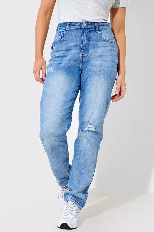 In The Style In The Style Distressed Mom Jeans Blue