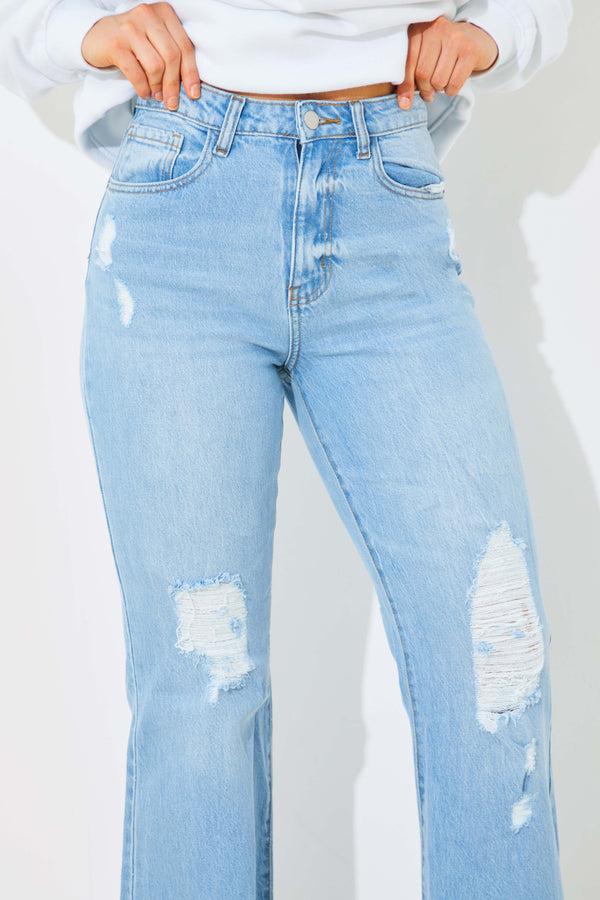 In The Style In The Style Distressed Straight Leg Jeans Blue