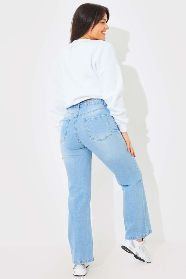 In The Style In The Style Distressed Straight Leg Jeans Blue