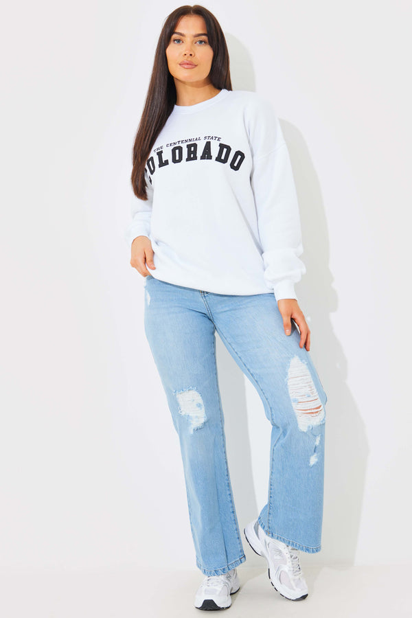 in the style In The Style Distressed Straight Leg Jeans Blue