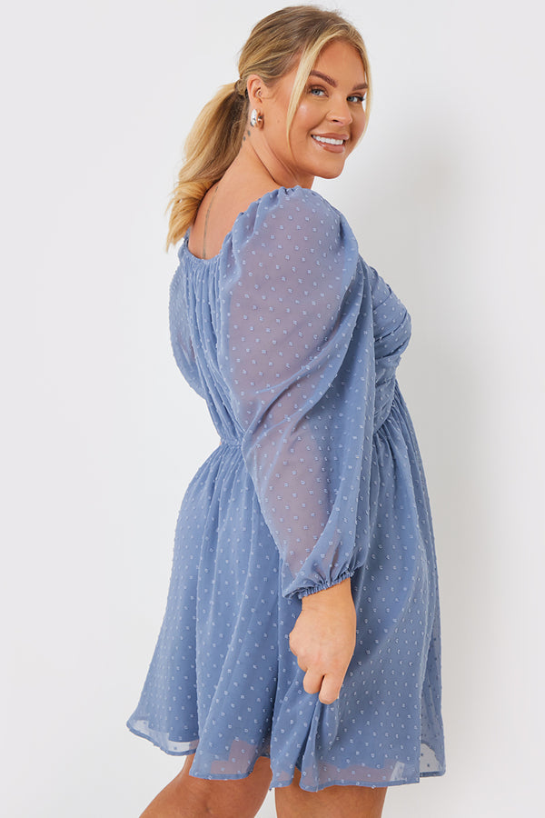 In The Style In The Style DOBBY BALLOON SLEEVE MINI DRESS Blue