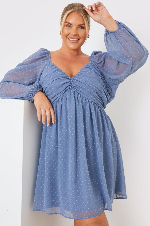 in the style In the Style DOBBY BALLOON SLEEVE MINI DRESS Blue