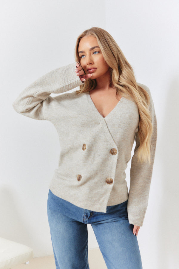 in the style In the Style Double Breasted Knitted Cardigan Oatmeal