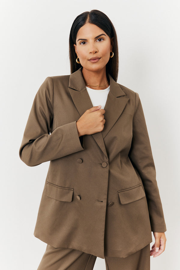 In The Style In The Style Double Breasted Tailored Co-Ord Blazer Camel