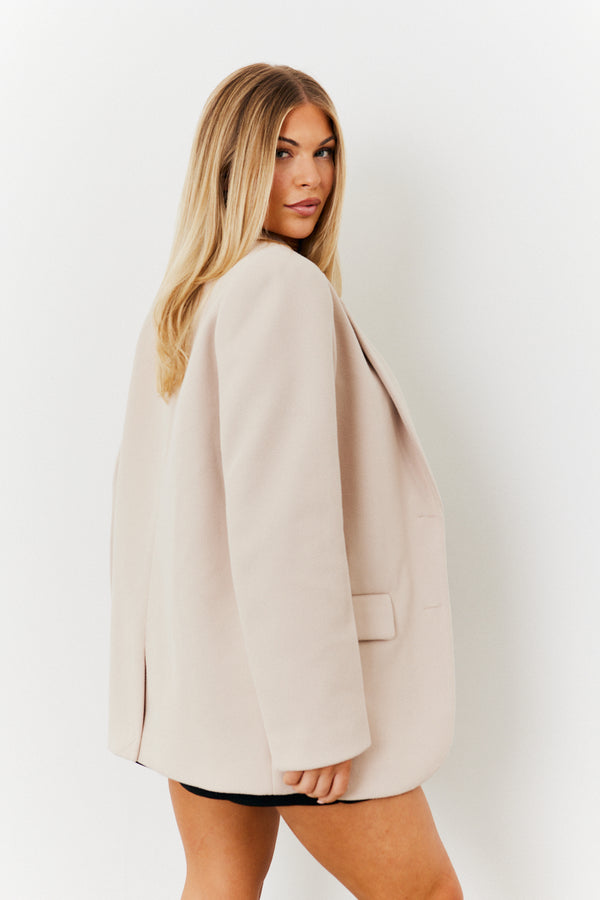 In The Style In The Style Double Pocket Wool Blazer Cream