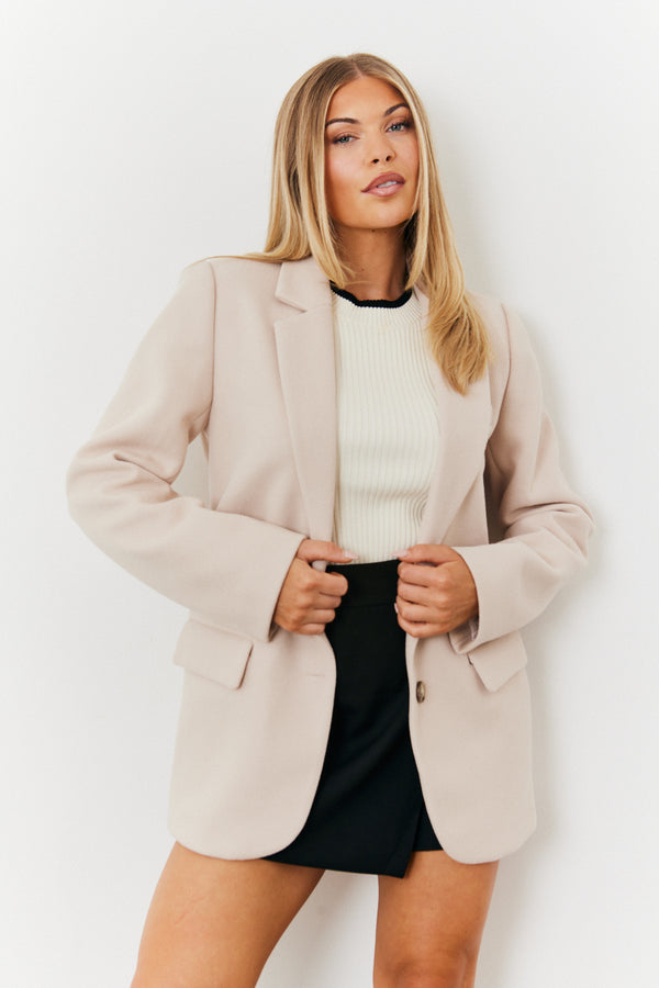 in the style In the Style Double Pocket Wool Blazer Cream
