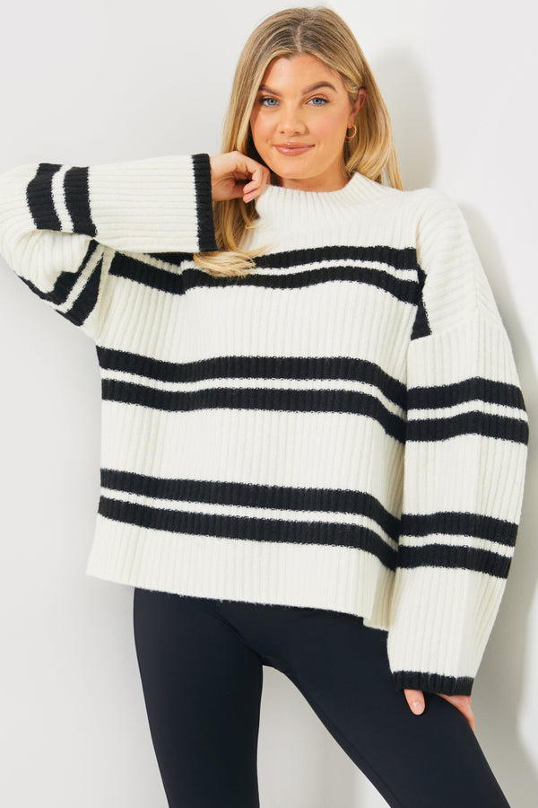in the style In the Style Double Stripe Knit Jumper Monochrome