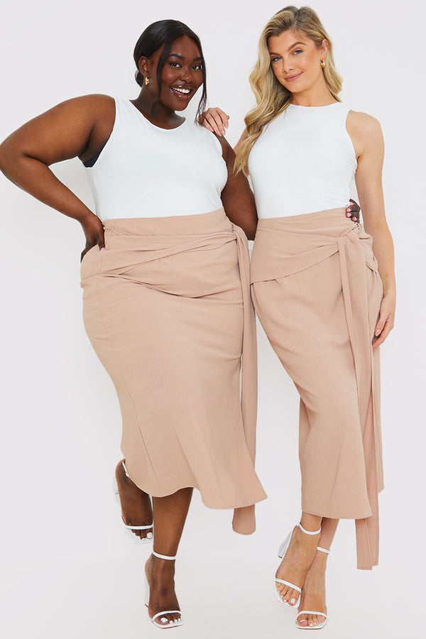 In The Style In The Style Draped Detail Midi Skirt Stone