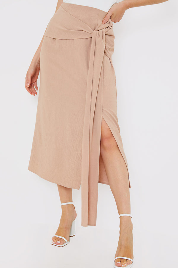 In The Style In The Style Draped Detail Midi Skirt Stone