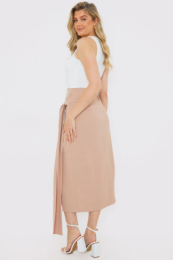 In The Style In The Style Draped Detail Midi Skirt Stone