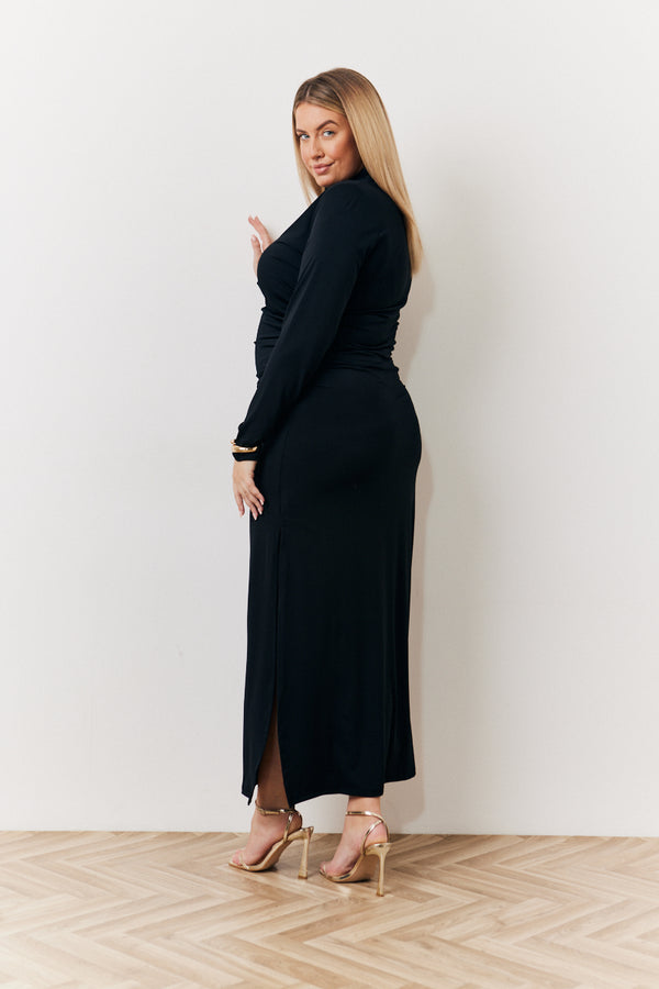 In The Style In The Style Draped High Neck Dress Black Black