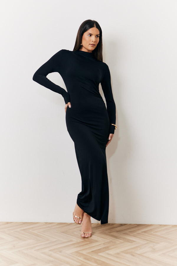 in the style In The Style Draped High Neck Dress Black Black
