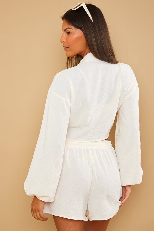 In The Style In The Style Drawstring Co-Ord Shorts Cream
