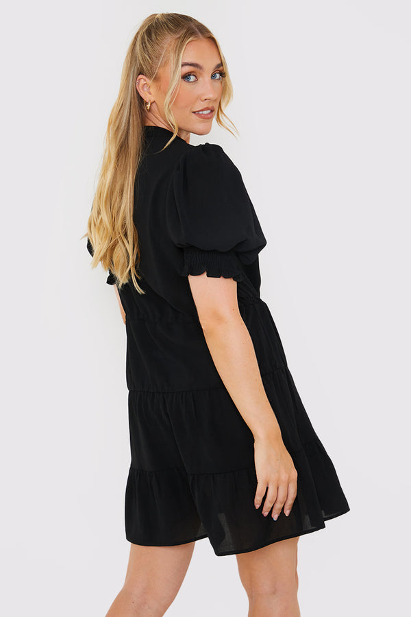 In The Style In The Style Drawstring Waist Balloon Sleeve Mini Dress Black