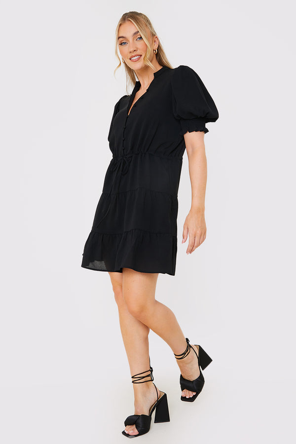 In The Style In The Style Drawstring Waist Balloon Sleeve Mini Dress Black