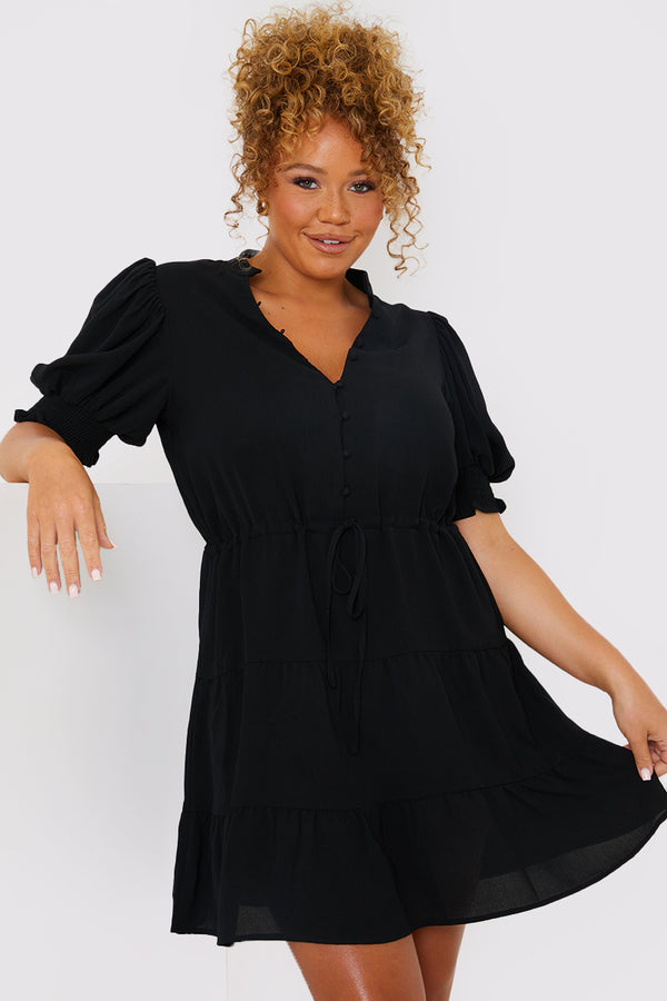 In The Style In The Style Drawstring Waist Balloon Sleeve Mini Dress Black