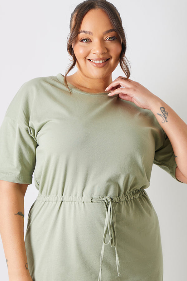In The Style In The Style DRAWSTRING WAIST SPLIT HEM TSHIRT DRESS Khaki