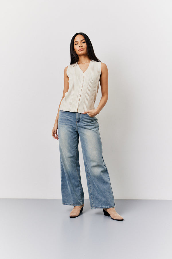 In The Style In The Style Ecru Ribbed Button Up Knitted Waistcoat Ecru