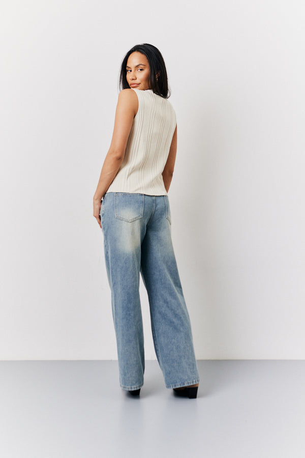 In The Style In The Style Ecru Ribbed Button Up Knitted Waistcoat Ecru