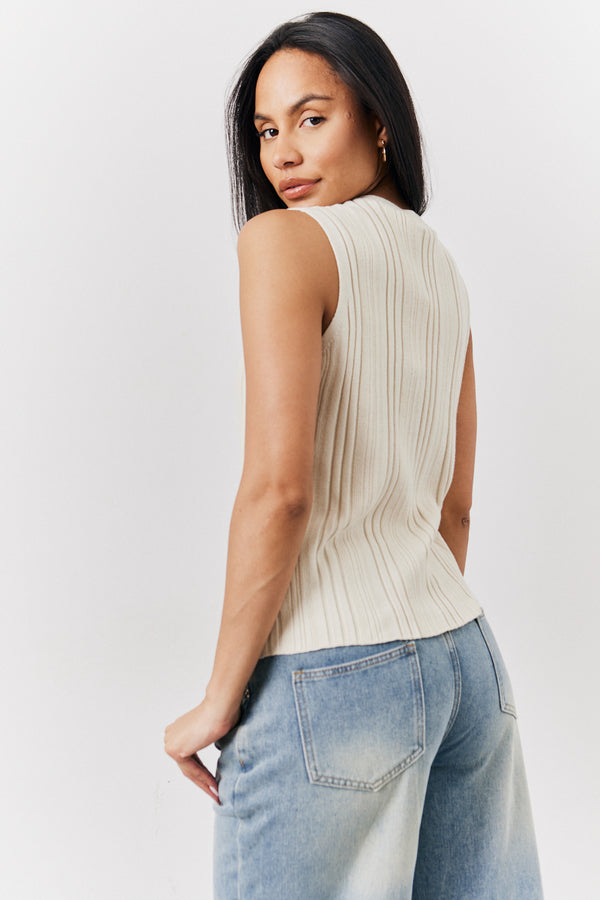 In The Style In The Style Ecru Ribbed Button Up Knitted Waistcoat Ecru