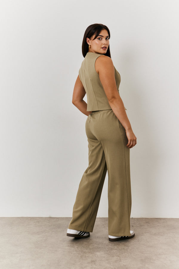 In The Style In The Style Elasticated Mid Rise Wide Leg Trouser Khaki