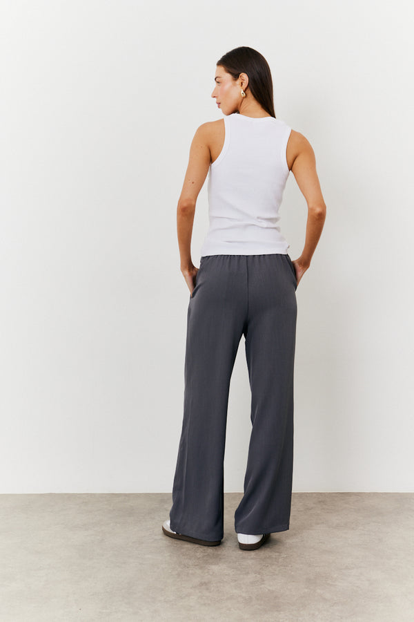 In The Style In The Style Elasticated Mid Rise Wide Leg Trouser Charcoal