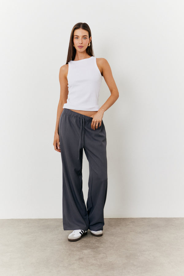in the style In The Style Elasticated Mid Rise Wide Leg Trouser Charcoal