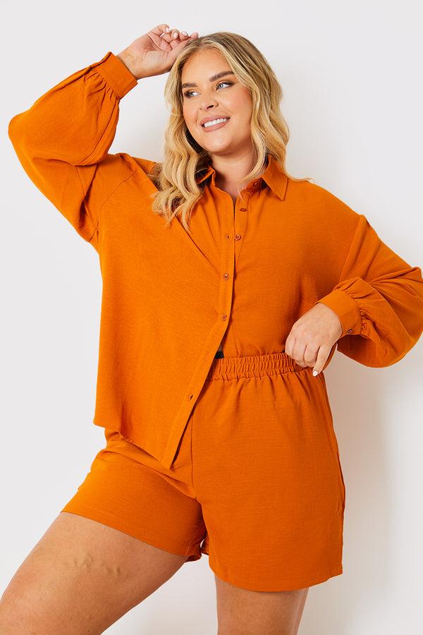 in the style In the Style Elasticated Waist Textured Co-Ord Shorts Orange