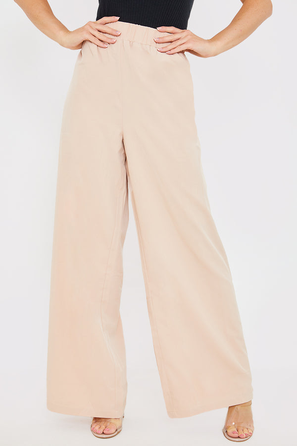 In The Style In The Style Elasticated Waist Wide Leg Trousers Stone