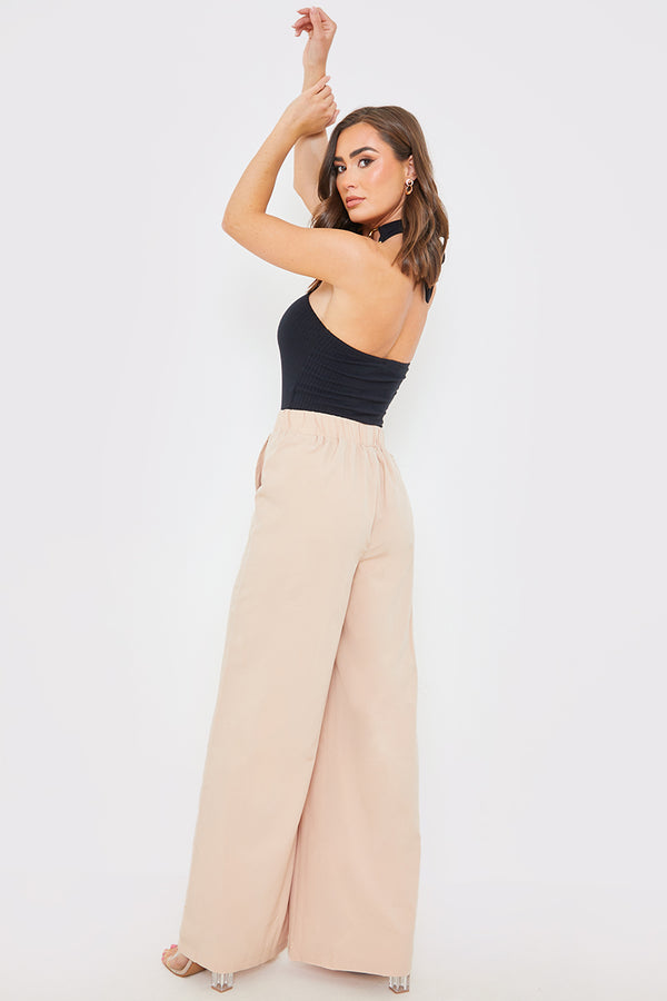 In The Style In The Style Elasticated Waist Wide Leg Trousers Stone