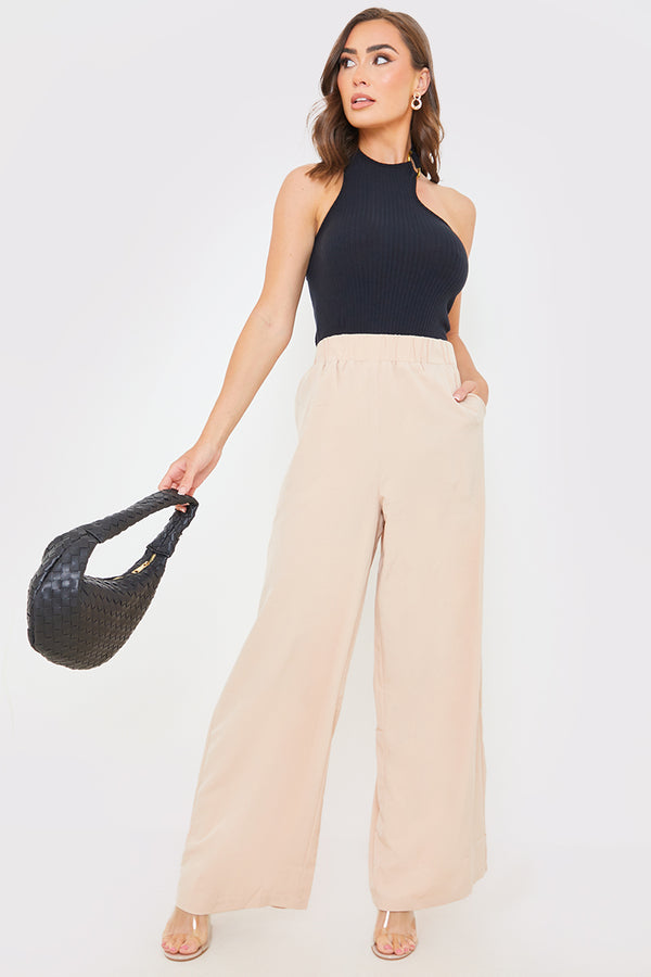 in the style In the Style Elasticated Waist Wide Leg Trousers Stone