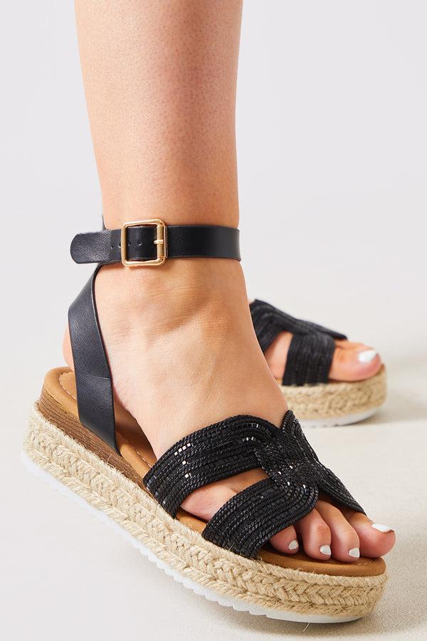 in the style In The Style Embellished Flatform Espadrille Wedges Black