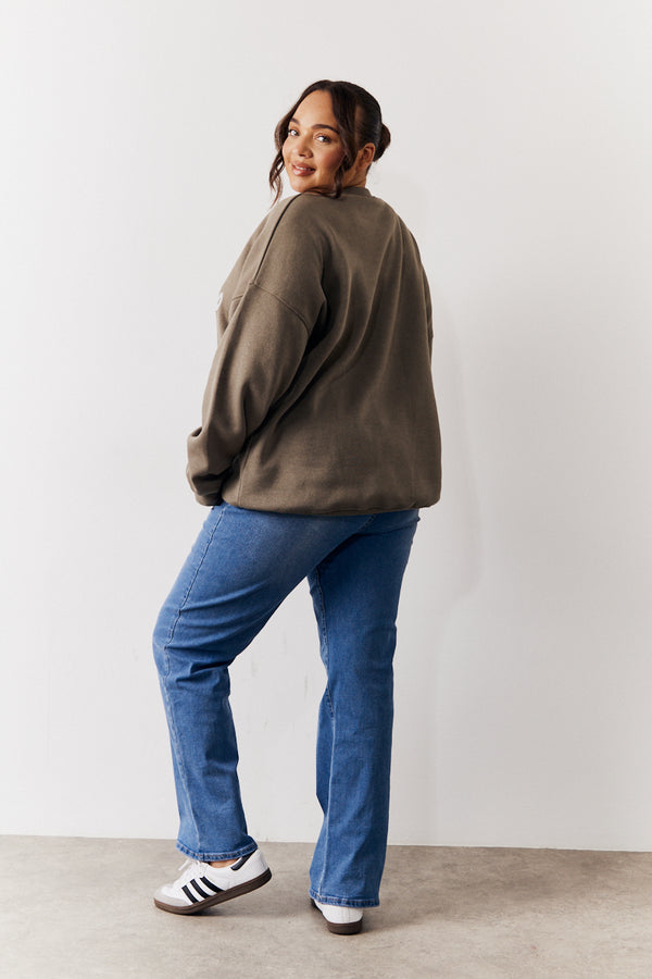 In The Style In The Style Embroidered Boston Slogan Crew Neck Sweater Sage