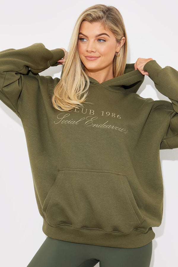 in the style In The Style Embroidered Club 1986 Jersey Hoodie Green