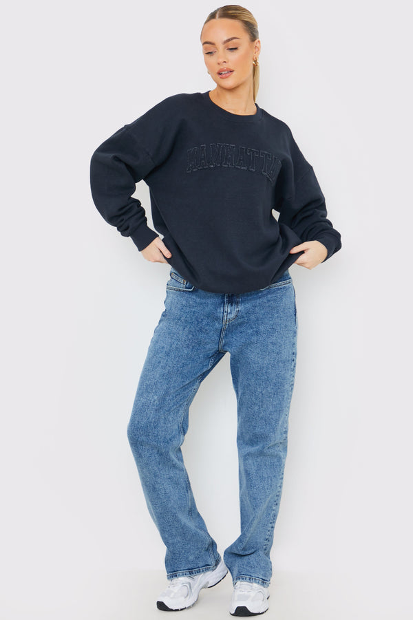 in the style In the Style Embroidered Distressed Oversized Sweatshirt Charcoal