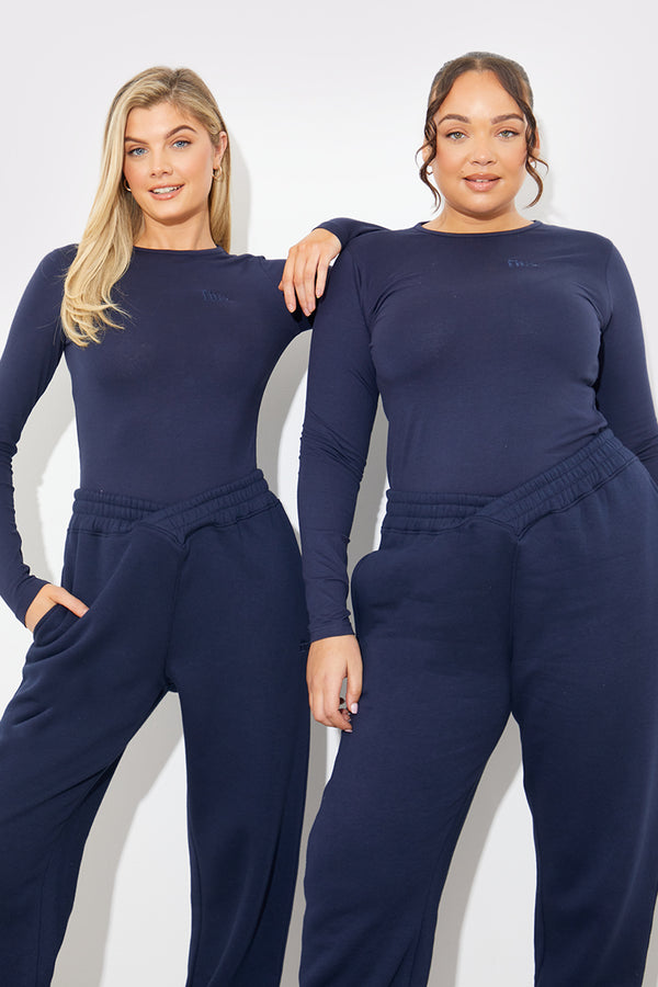 in the style In The Style Embroidered Jersey Long Sleeve Crew Neck Top Blue