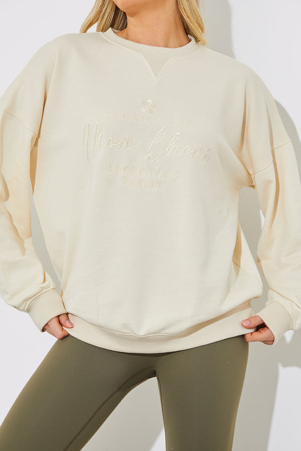 In The Style In The Style Embroidered Mon Cherie Sweater Ecru