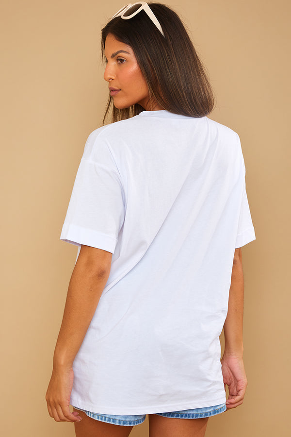 In The Style In The Style Embroidered Orange Recycled Cotton T-Shirt Cream