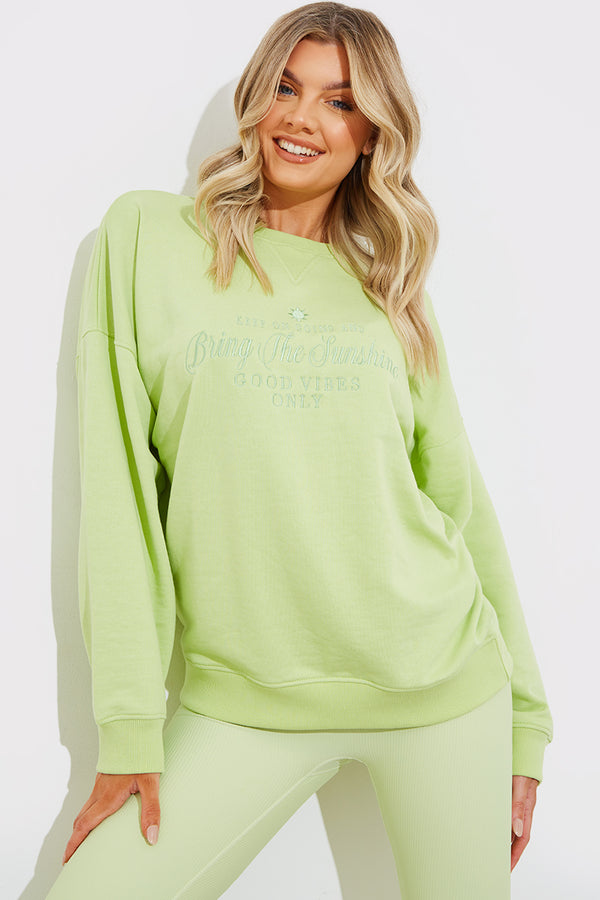 In The Style In The Style Embroidered Sunshine Sweater Lime