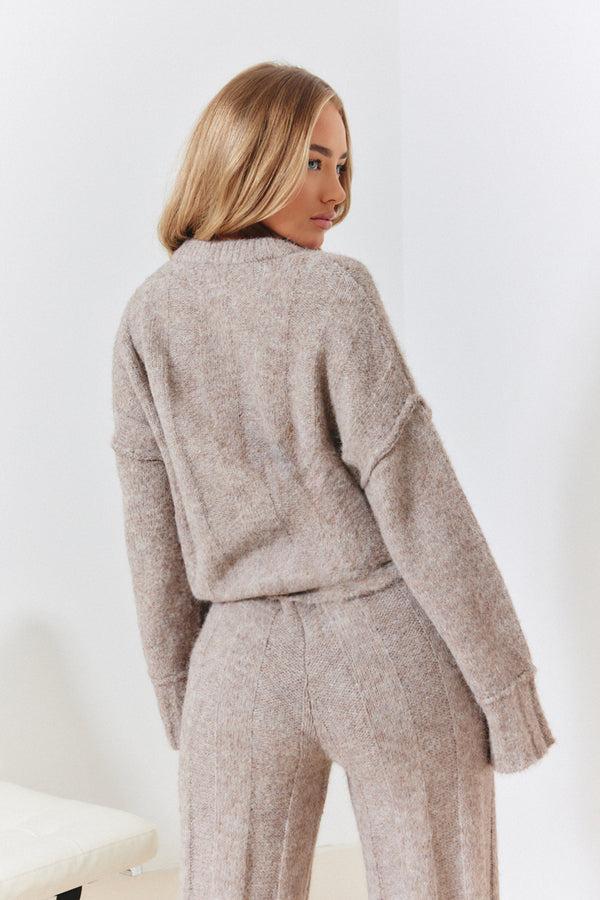 In The Style In The Style Exposed Seam Knit Co-Ord Jumper Mocha