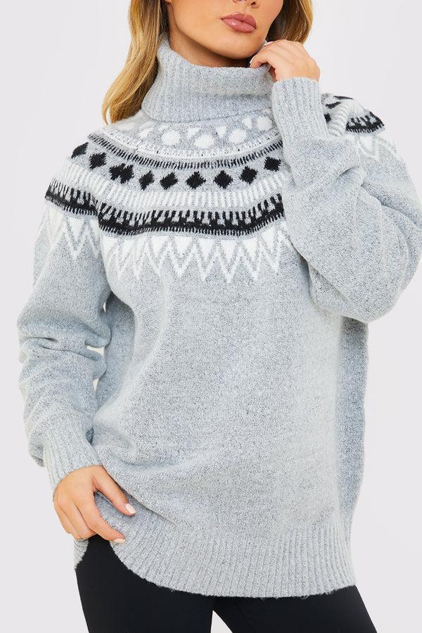 In The Style In The Style Fairisle Roll Neck Jumper Grey