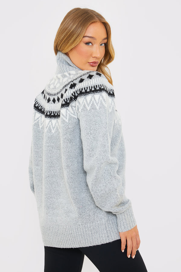 In The Style In The Style Fairisle Roll Neck Jumper Grey