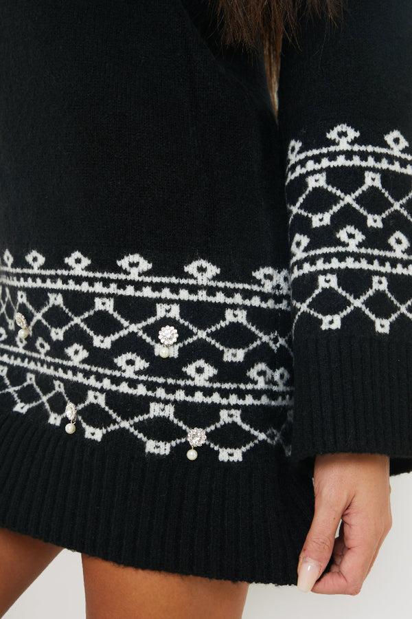 In The Style In The Style Fairisle Sleeve Detail Knit Mini Dress Black