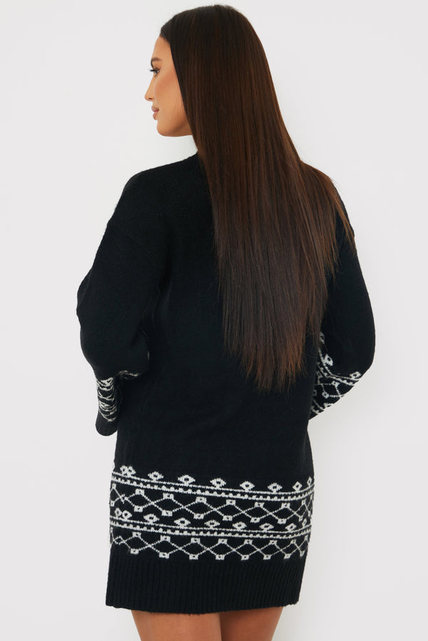 In The Style In The Style Fairisle Sleeve Detail Knit Mini Dress Black