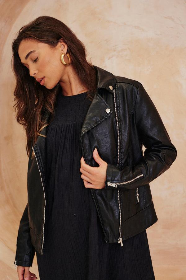 in the style In the Style Faux Leather Biker Jacket Black