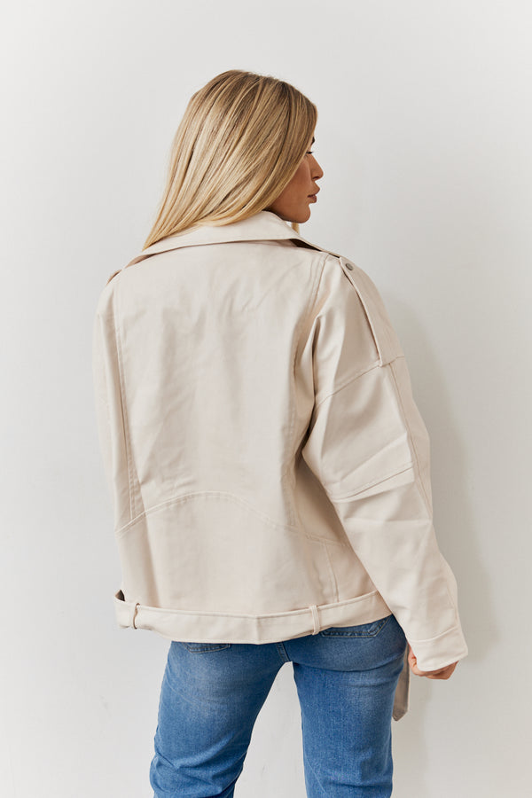 In The Style In The Style Faux Leather Biker Jacket Cream