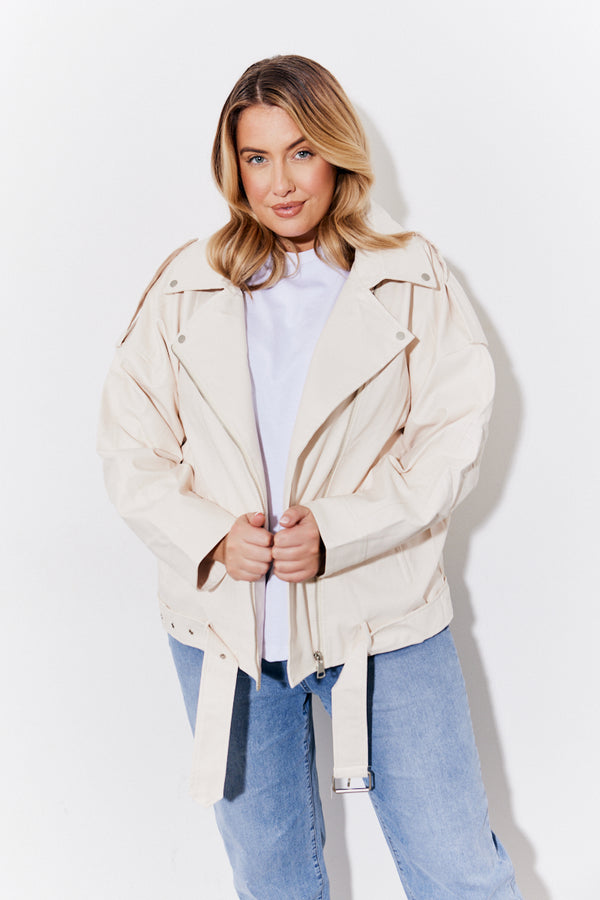 In The Style In The Style Faux Leather Biker Jacket Cream